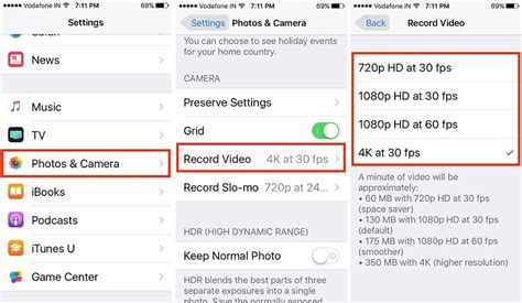 what are factory resolution settings on iphone 6 camera